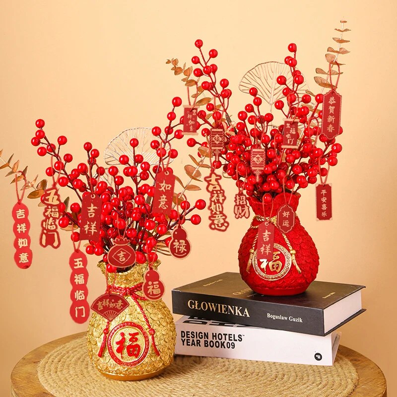 2024 Chinese New Year Decoration Red Fortune Fruit Artificial Golden Eucalyptus image 8