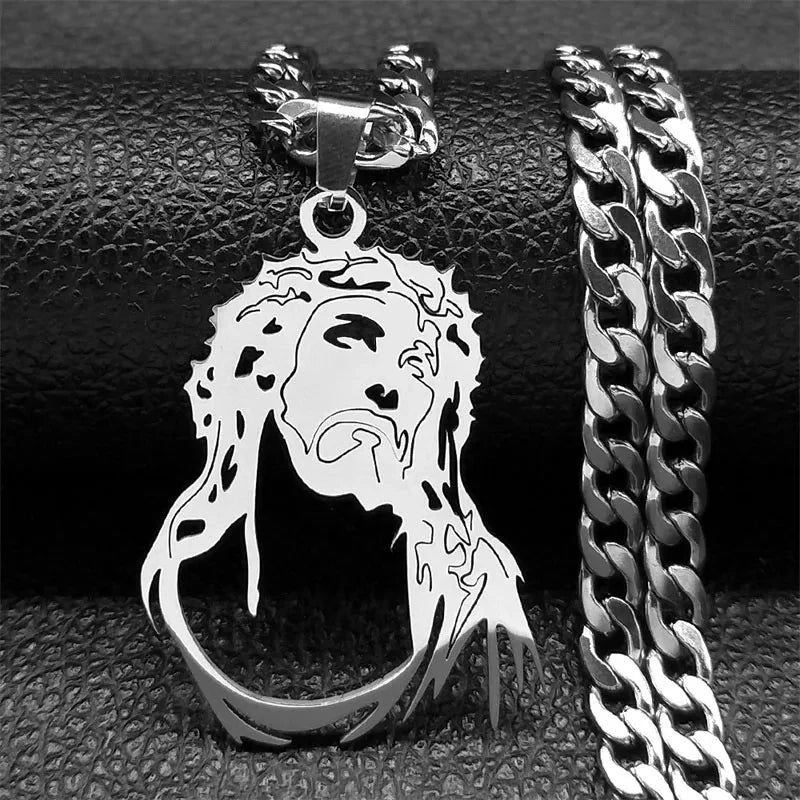 Hip Hop Punk Crown of Thorns Jesus Cross Necklace for Men Stainless Steel Gold image 2