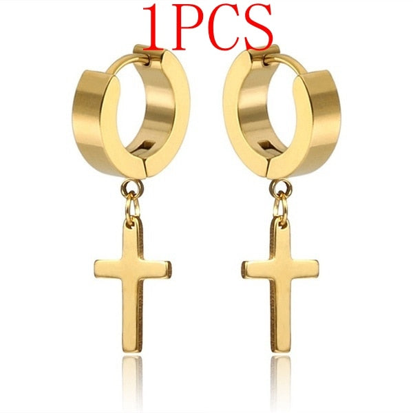 Punk Gold Color Cross Stud Earrings Hip Hop White Litter Rhimestone Jewelry Pie image 10