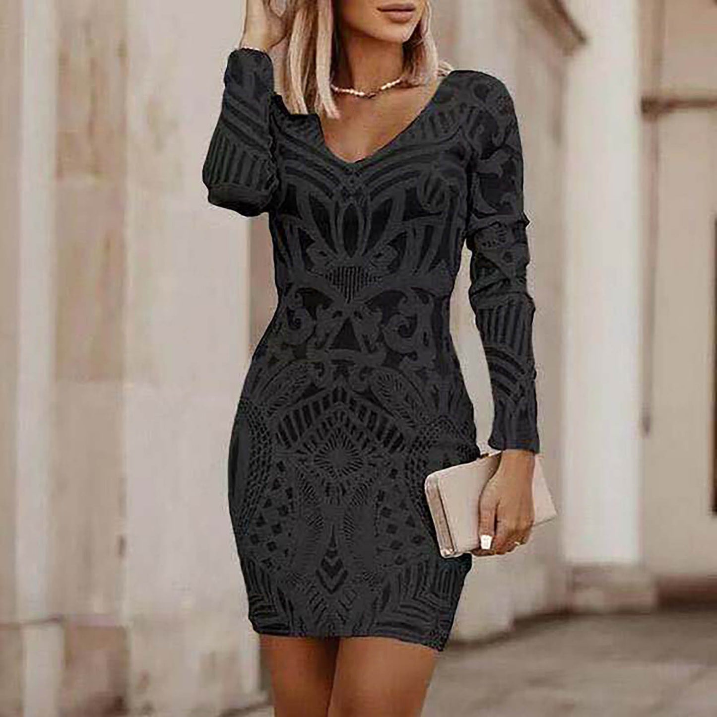 Elegant Party Sheath White Dress Women Spring Sexy Slim Long Sleeve Embroidered image 2