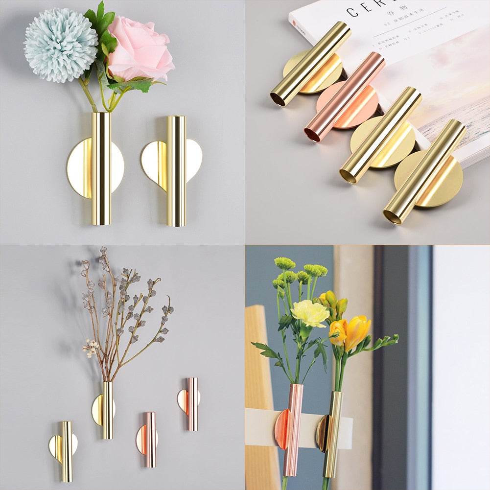 1Pcs Creative Rose Golden Stainless steel Vase Wall Holder Flowerpot Home Weddi image 3