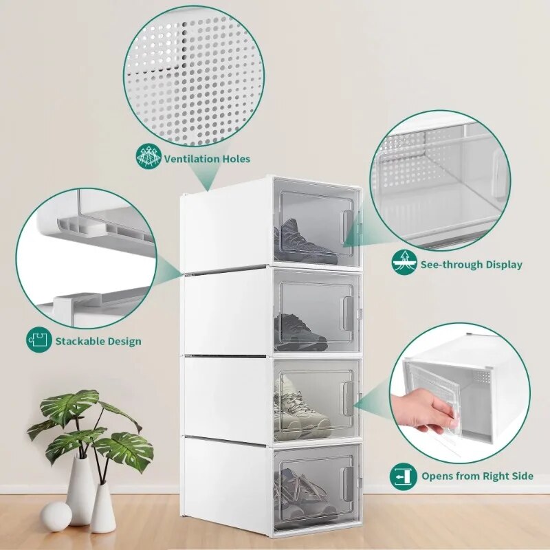 18 Pack Shoe Storage Box, Large Case Set Sneaker Organizers, White image 3