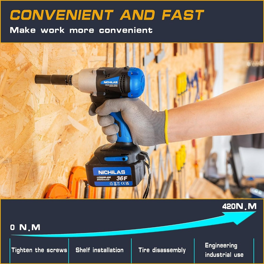 Nichilas Cordless Impact Wrench, 2 IN 1 Screwdriver Head, 21V electric power wr image 5