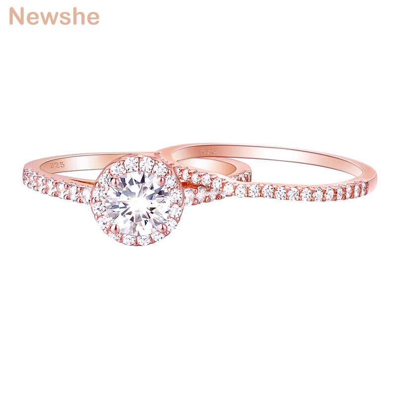 Newshe 2 Pcs Rose Gold Wedding Ring Sets For Women 925 Sterling Silver image 1