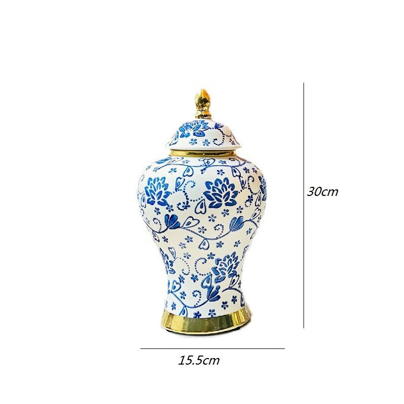Light luxury retro electroplated gold handmade blue thread general jar vase, ne image 2