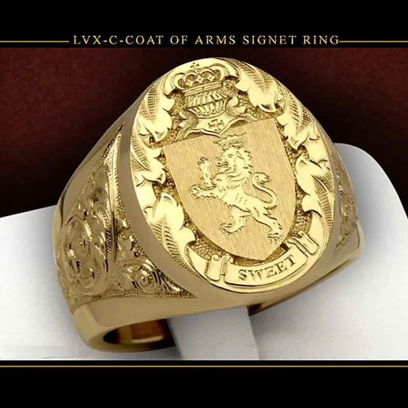 Ring men trends 2024 Crown Lion Shield Badge Ring 18k Yellow Gold Color Royal S image 4