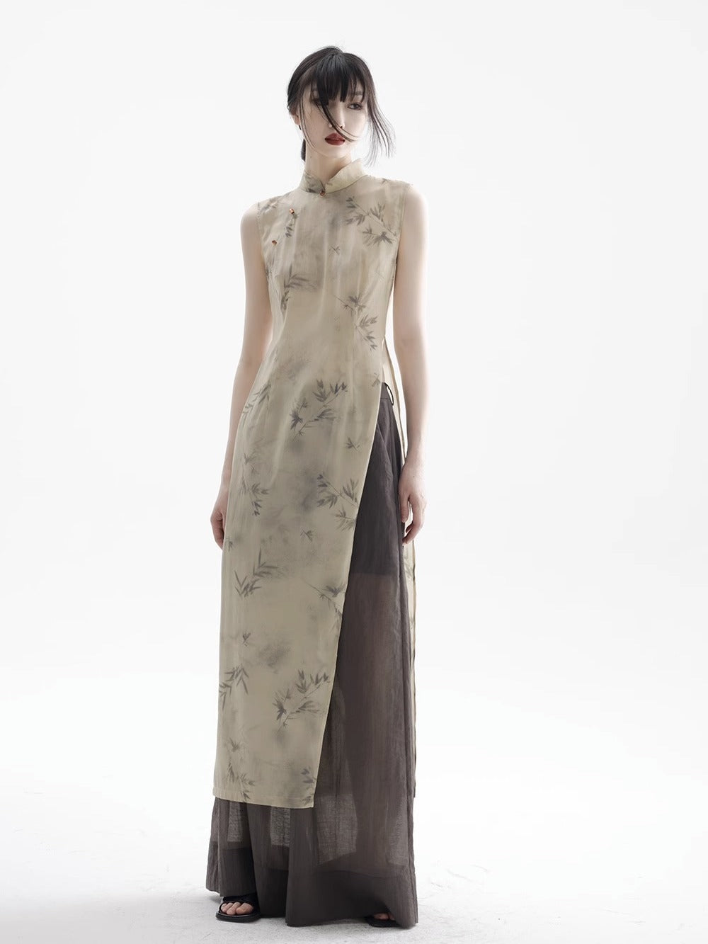 vietnam classic traditional sleeveless ao dai Breathable chinese national style image 0
