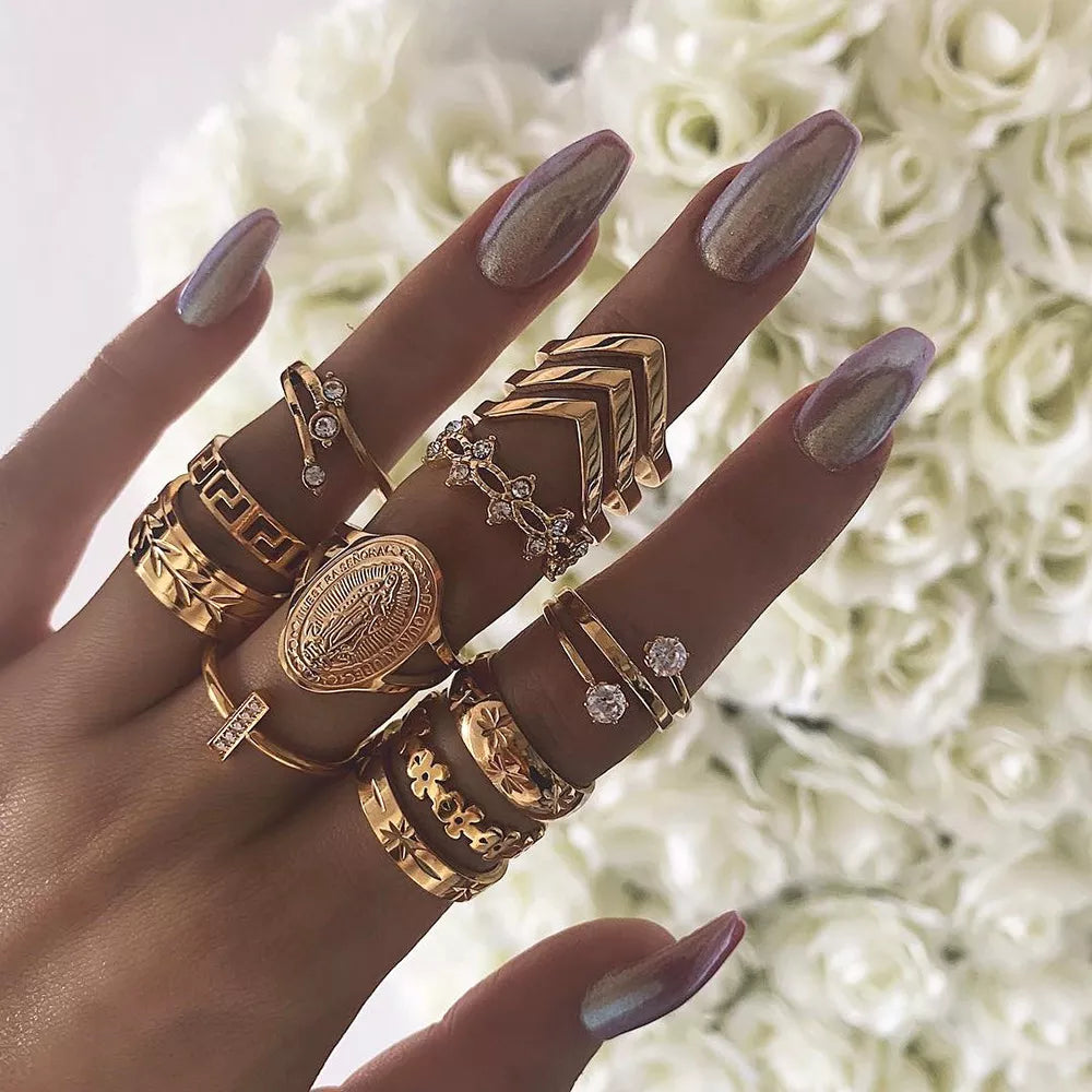 Gold Midi Finger Rings Set For Women crystal Geometric Retro Knuckle Ring image 0