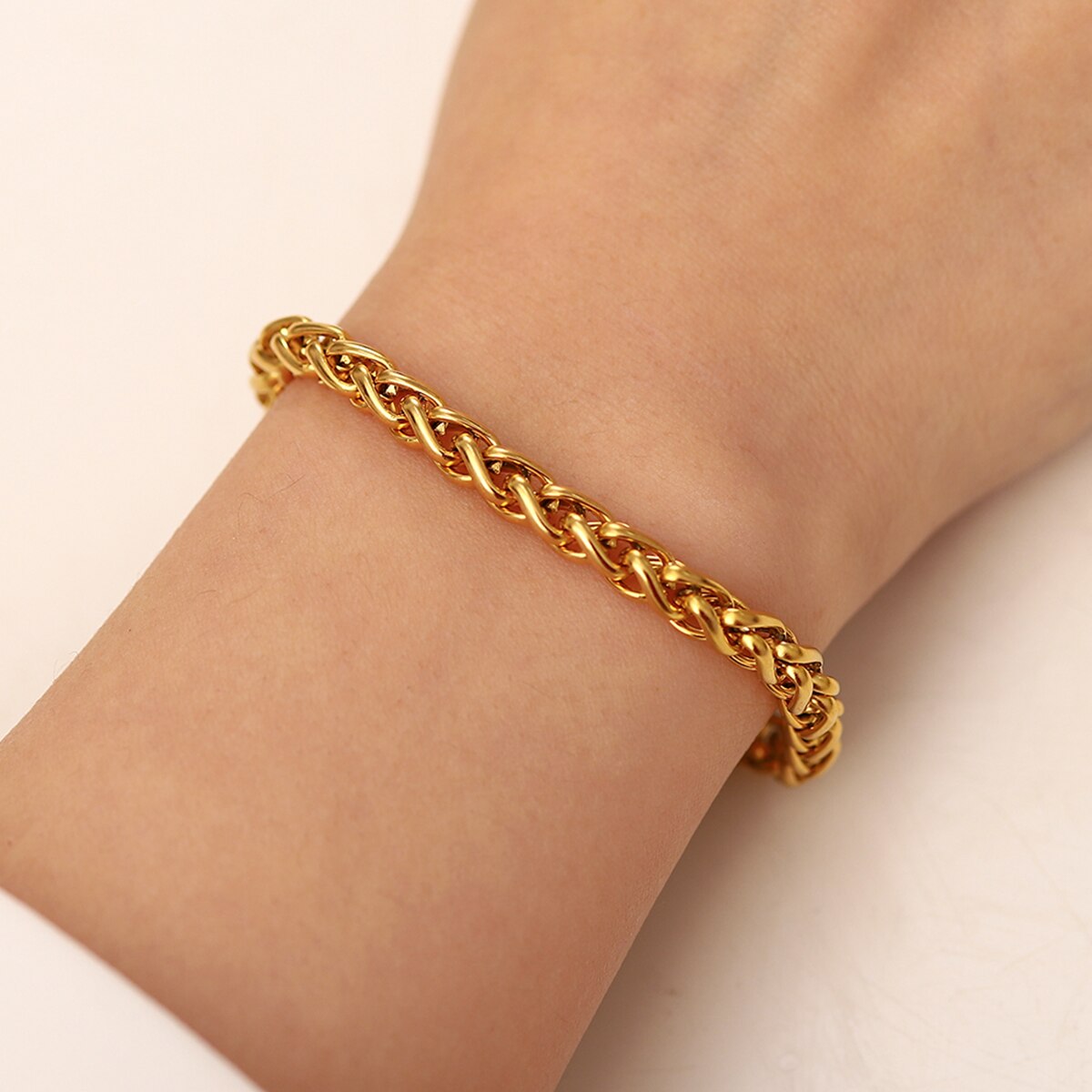 Simple 18K Gold Plated Stainless Steel Braided Chain Bracelet Set for Women Wat image 0