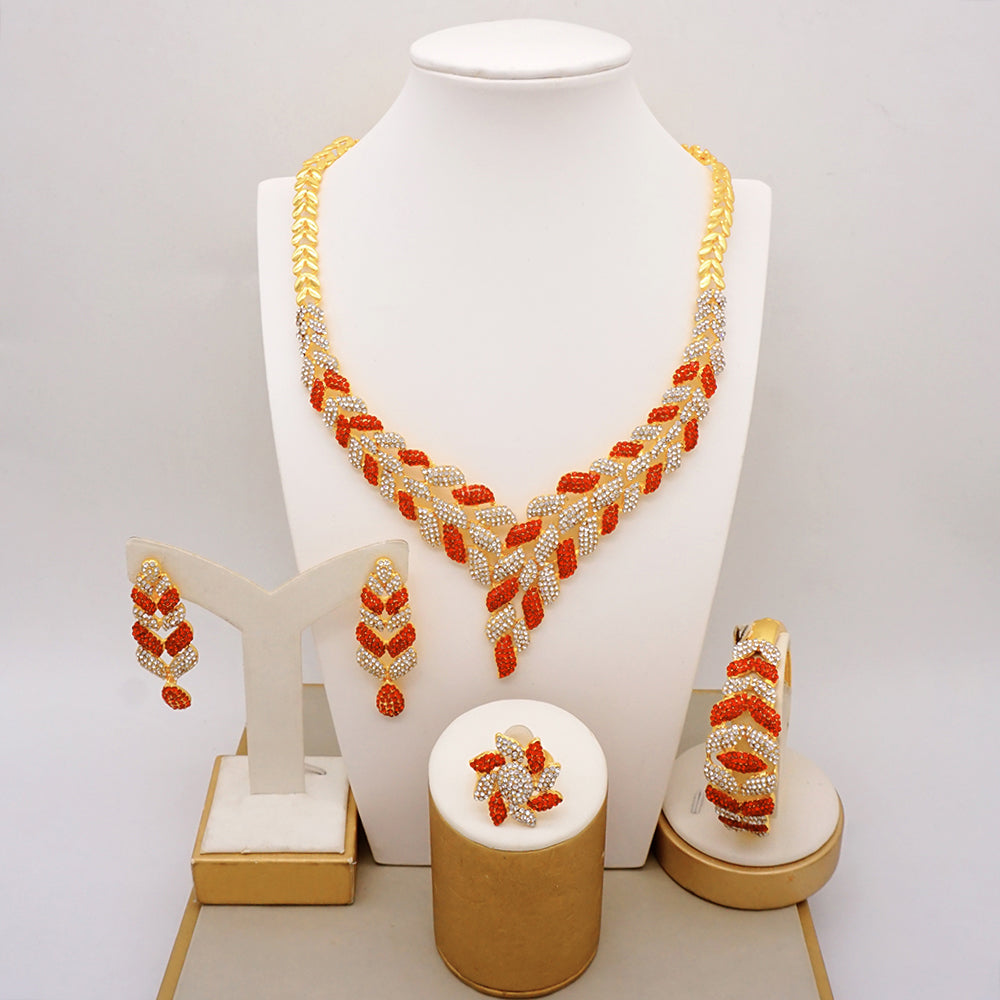 Latest Italian Dubai Gold Color Ladies Full Crystal Necklace Jewelry Set Simple image 9