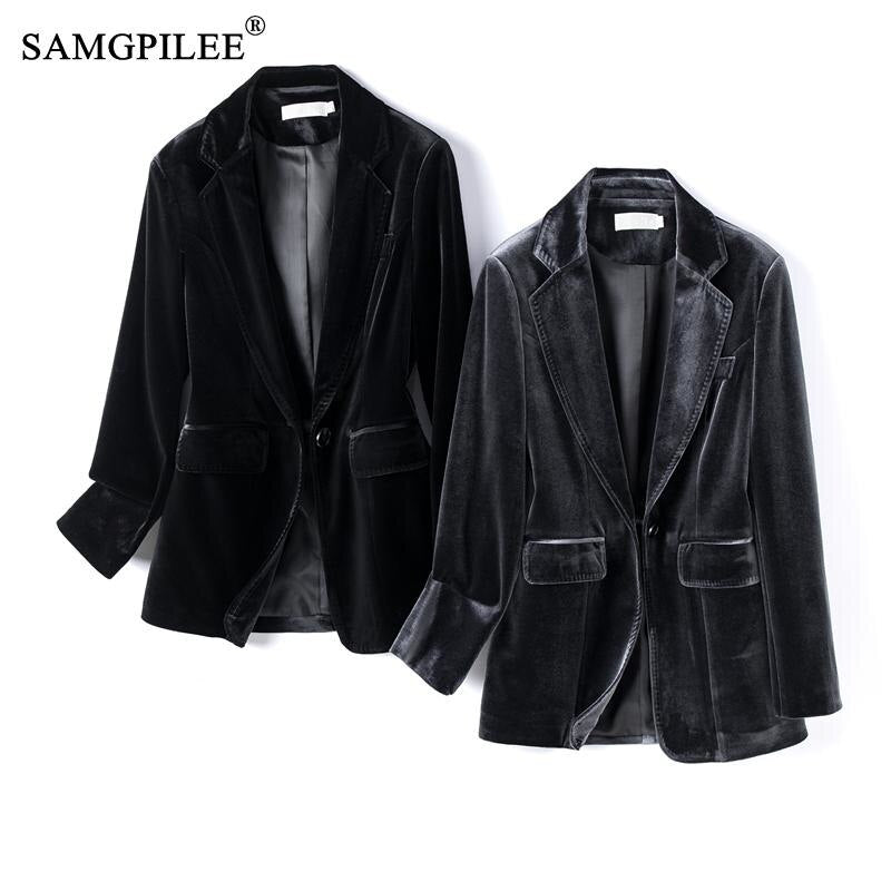 Jacket For Women 2022 Spring And Autumn New One Button Gold Velvet Pocket image 4