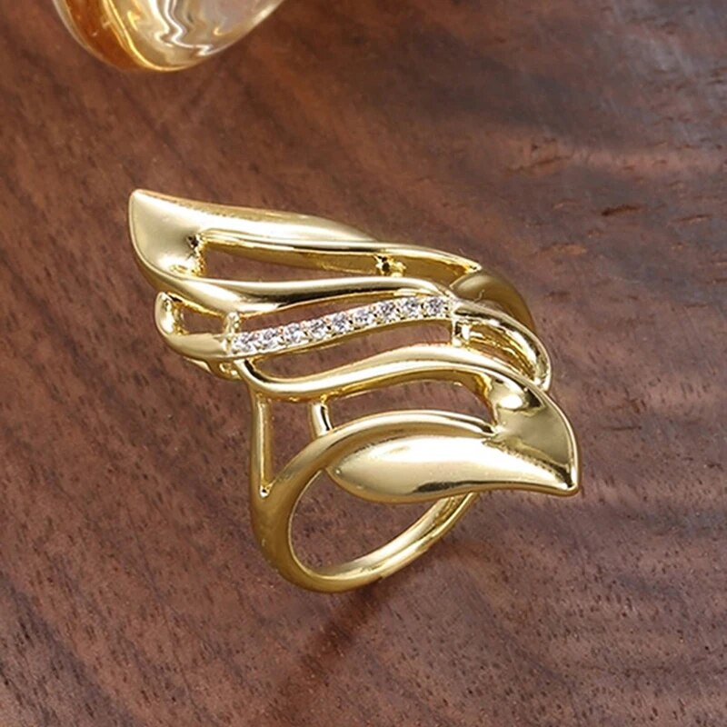 Huitan Hyperbole Marquise Shaped Gold Color Rings for Women Full Paved Dazzling image 4