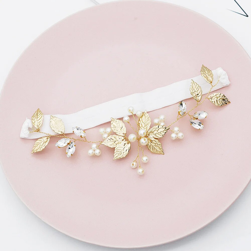 Jewelry Crystal Wedding European and American bridal garter Gold Leaf Wedding D image 2