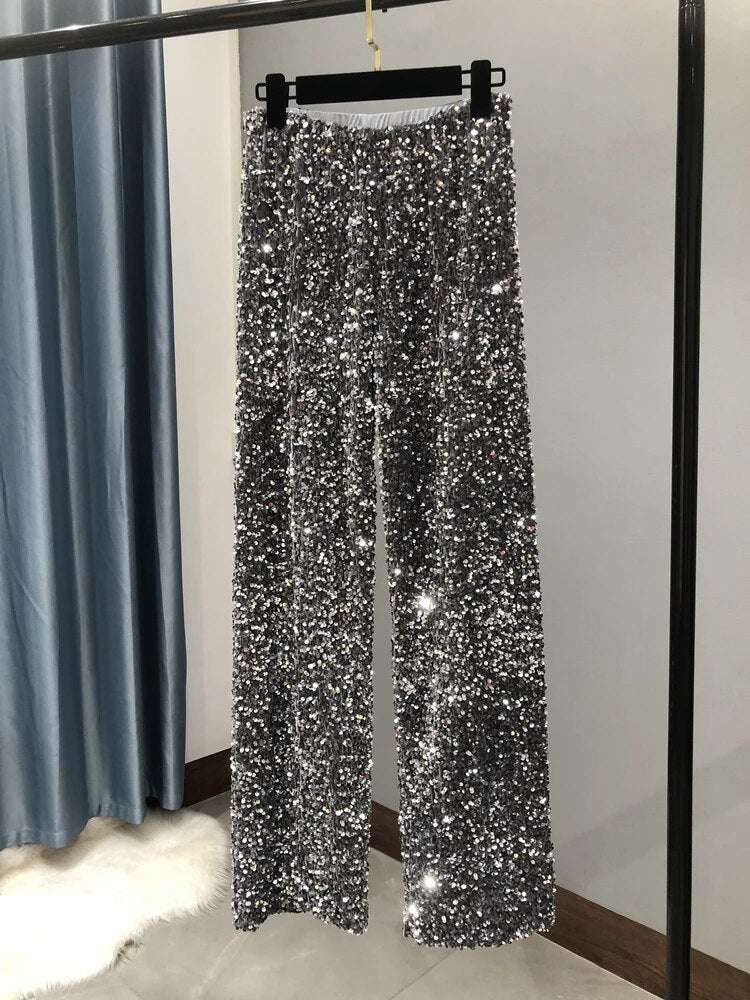 The New Women's Fashion Trendy Sparkling Gold Pants Relaxation of Tall Waist Wi image 1