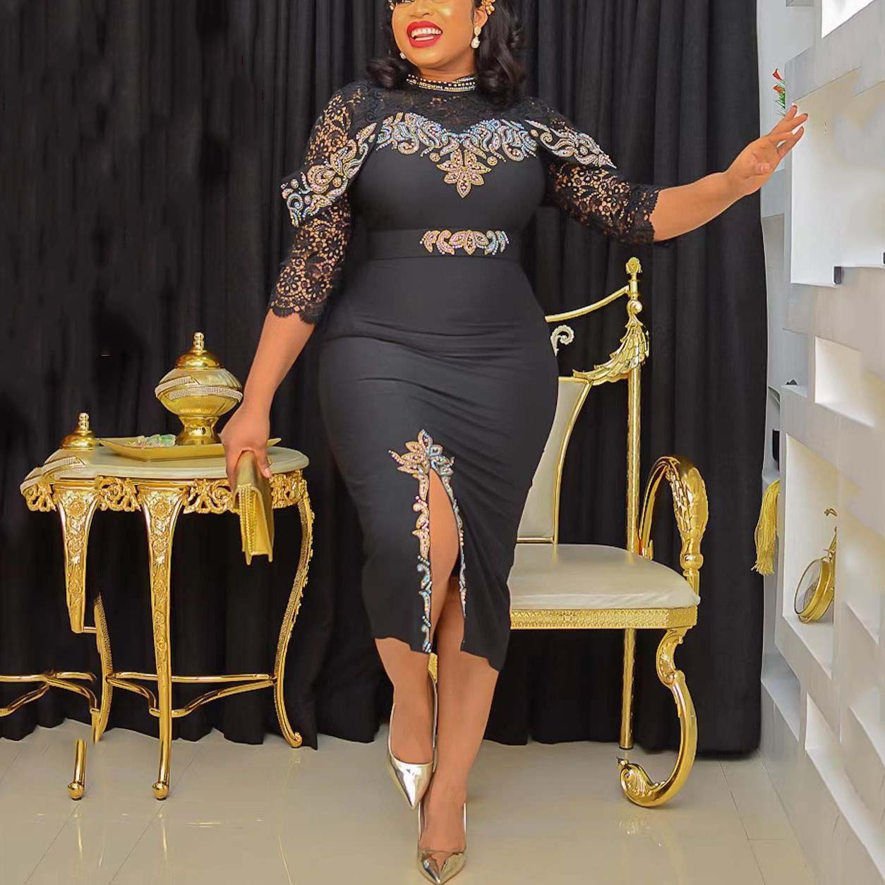 Plus Size African Party Dresses for Women 2024 New Fashion Dashiki Ankara Lace image 6