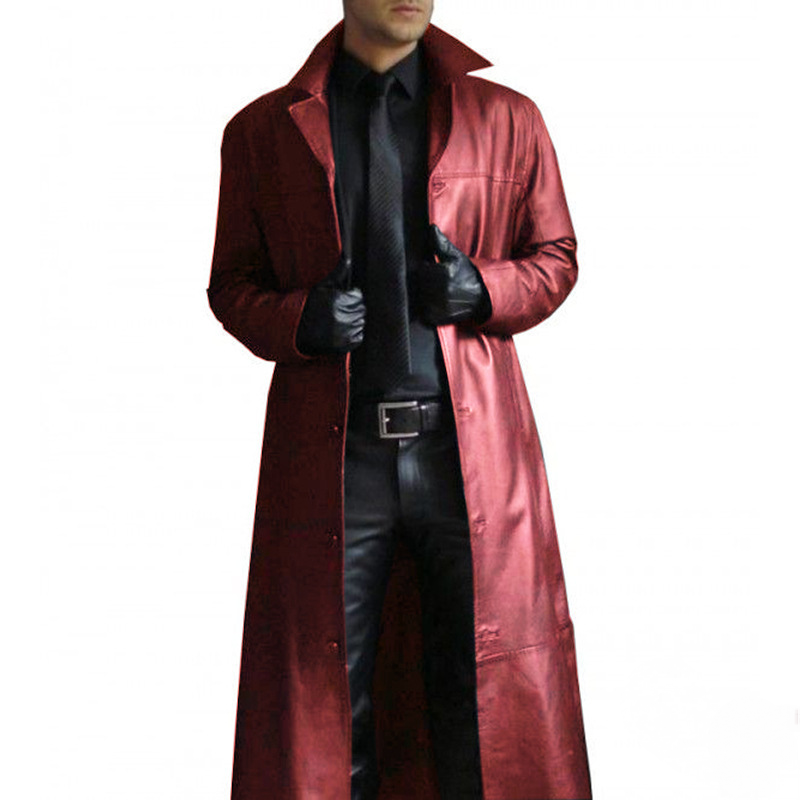 2025 Men Faux Leather Trench Fashion Long Sleeve Autumn Windbreaker Coat Slim L image 5