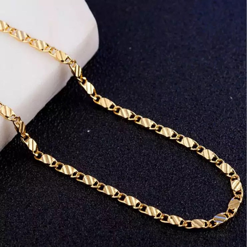 Fashion 18k Gold Necklace 2MM 16/18/20/22/24/26/28/30 Inch Side Chain Necklace image 4