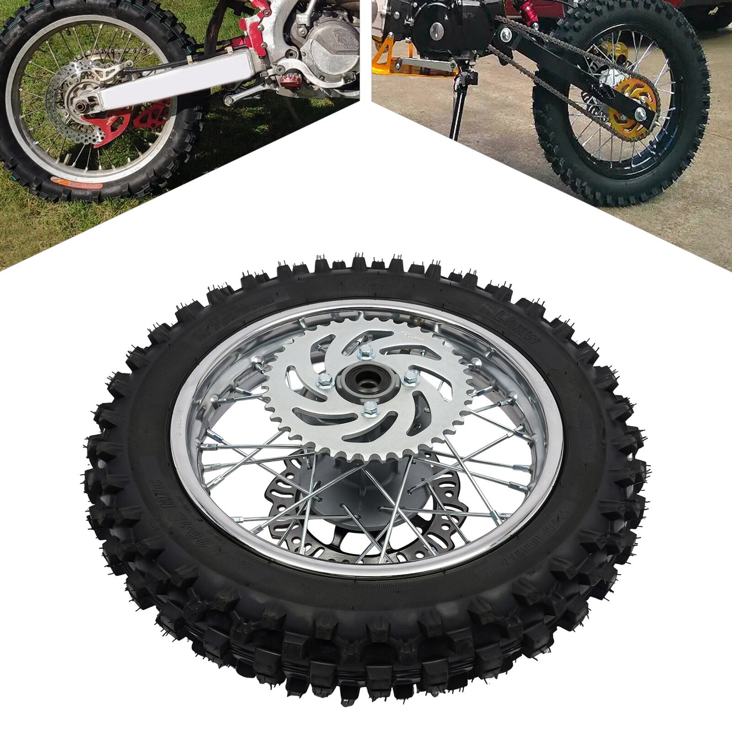 12-Inch Rear Wheel Assembly for 70cc/110cc Dirt Bike - 80/100-12 Tire Rim & Spr image 0