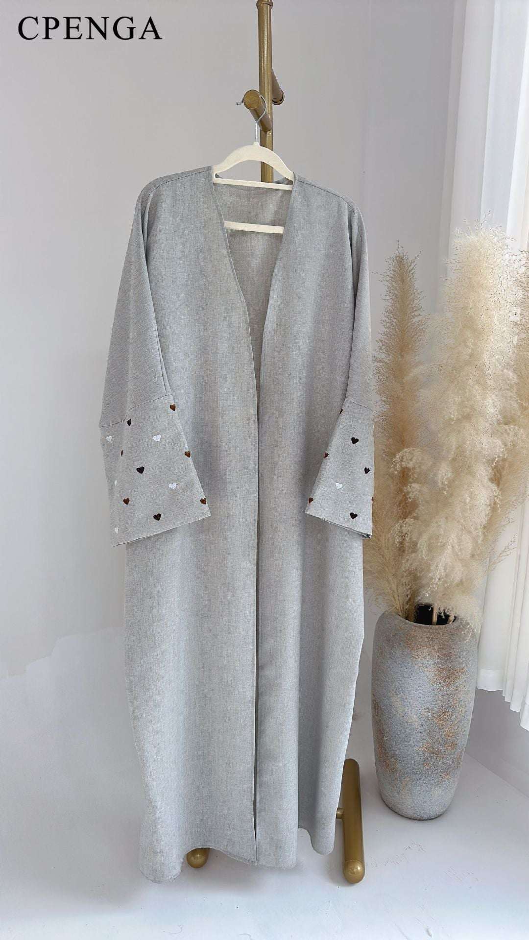 Fashion Love Embroidery Open Abaya for Women Dubai 2024 New Plain Kimono Muslim image 3