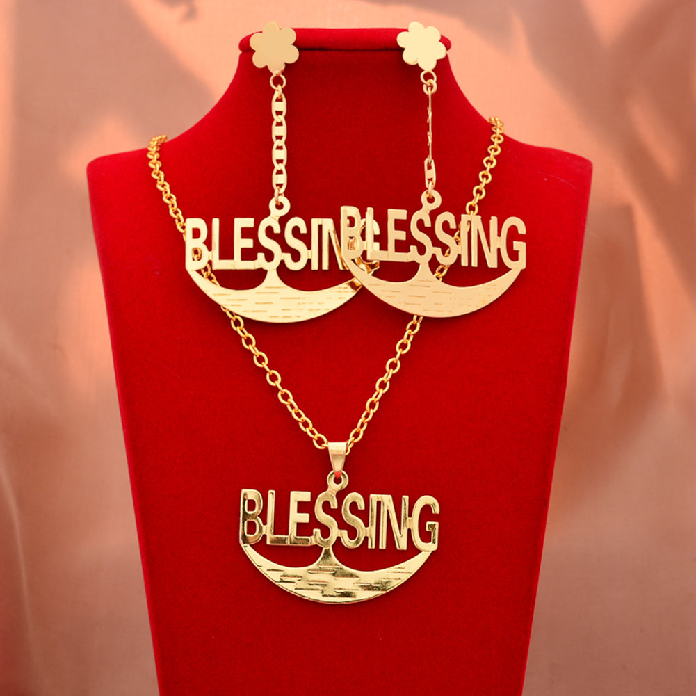 Dubai Gold Color Letter Blessing Jewelry Sets For Women African Wedding Necklac image 1