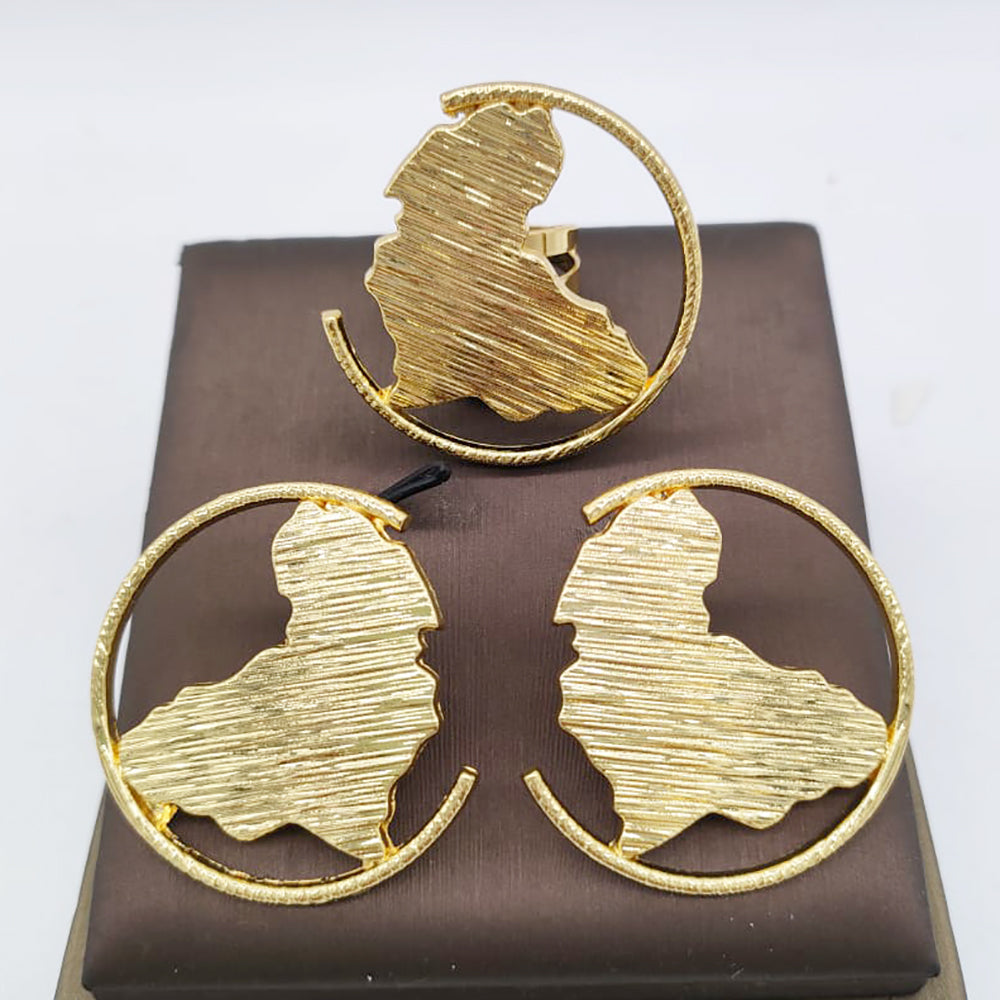 Dubai Golden Jewelry Set 18K Gold Plated Earrings and Rings for Women Wedding B image 2