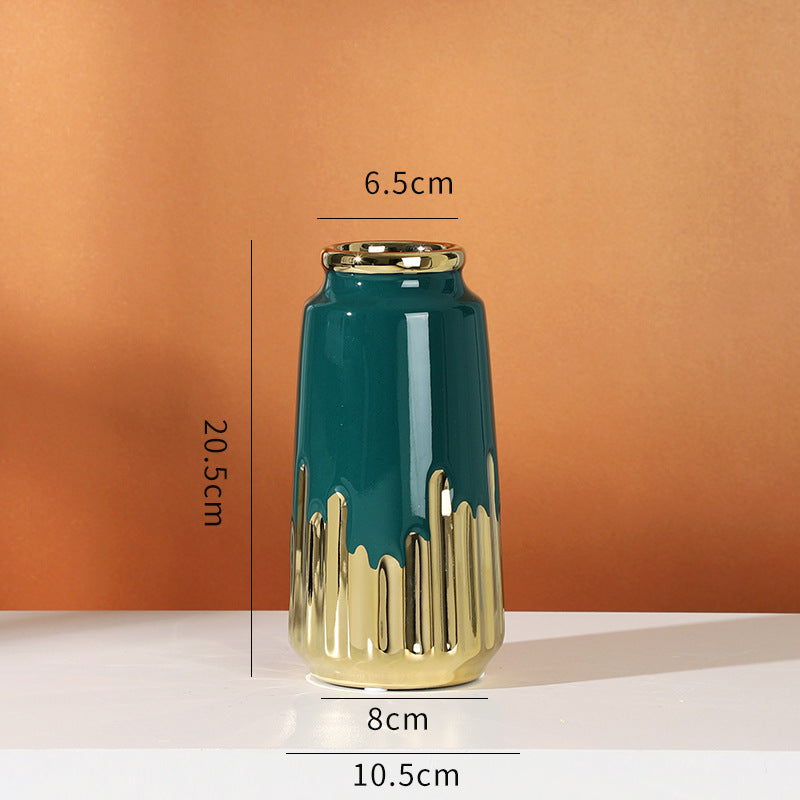 Decorative Hydroponic Flower Arrangement, Electric Gold-Plated Green Ceramic Va image 3