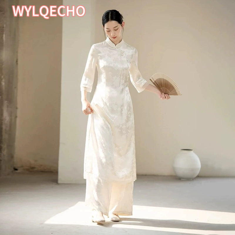 Traditional Vietnam Woman Retro Ao Dai Elegant Chinese Style Cheongsam Vintage image 4