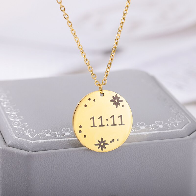 Lucky Angel Number 1111 Necklaces For Women Gold Color Stainless Steel image 6