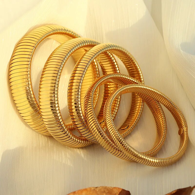 18k Gold Plated Stainless Steel Snake Twist Elastic Bracelets for Women Punk Fa image 15