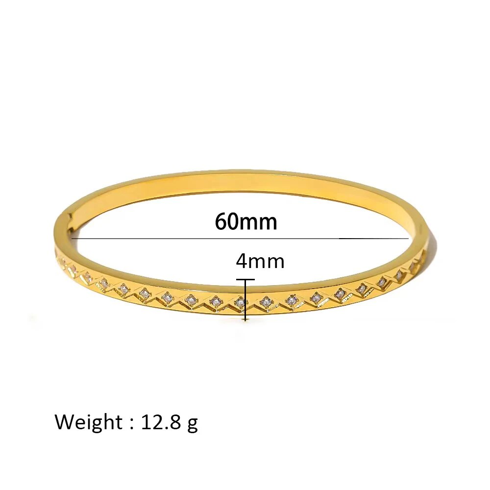Waterproof Zirconia Cuff Bangles for Women Men 18k Gold Plated Stainless Steel image 17