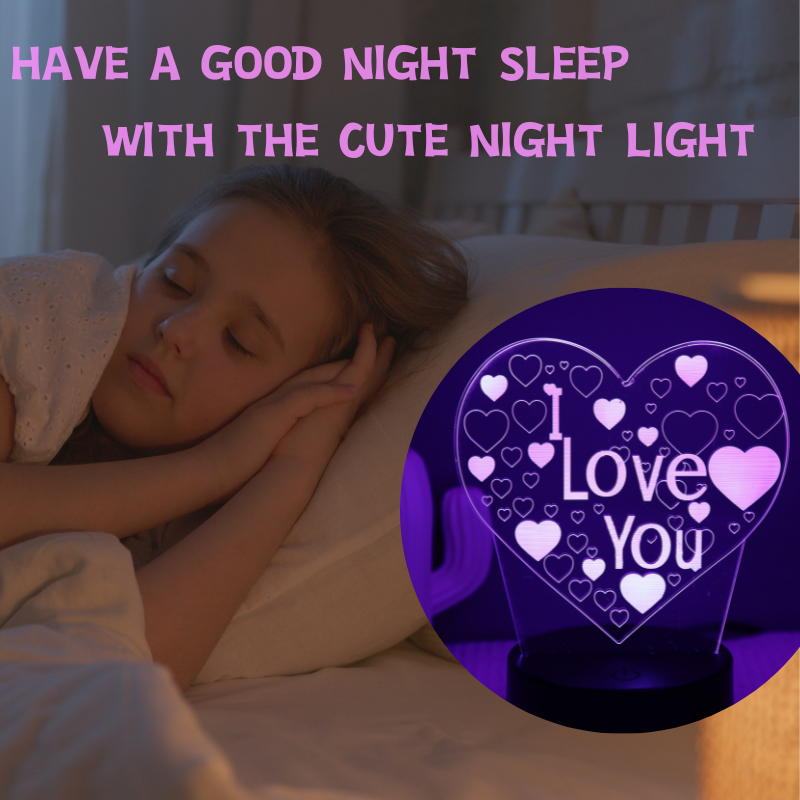 Heart 3D Acrylic Kids Bedside Table Lamp LED I Love You 7 Colors Touch Night Li image 3