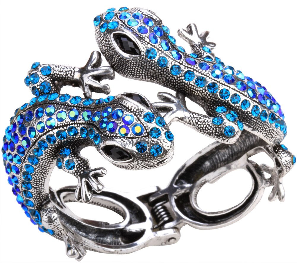 YACQ Gecko Bangle Bracelet Antique Gold Silver Color Animal Bling Crystal image 2