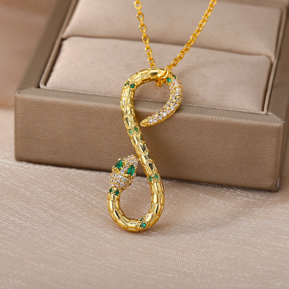 Vintage Punk Snake Pendant Necklace For Women Men Stainless Steel Gold image 10