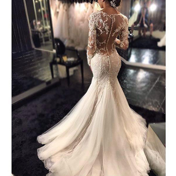 Gorgeous Lace Mermaid Wedding Dresses African Arabic Style Petite Long Sleeves image 2
