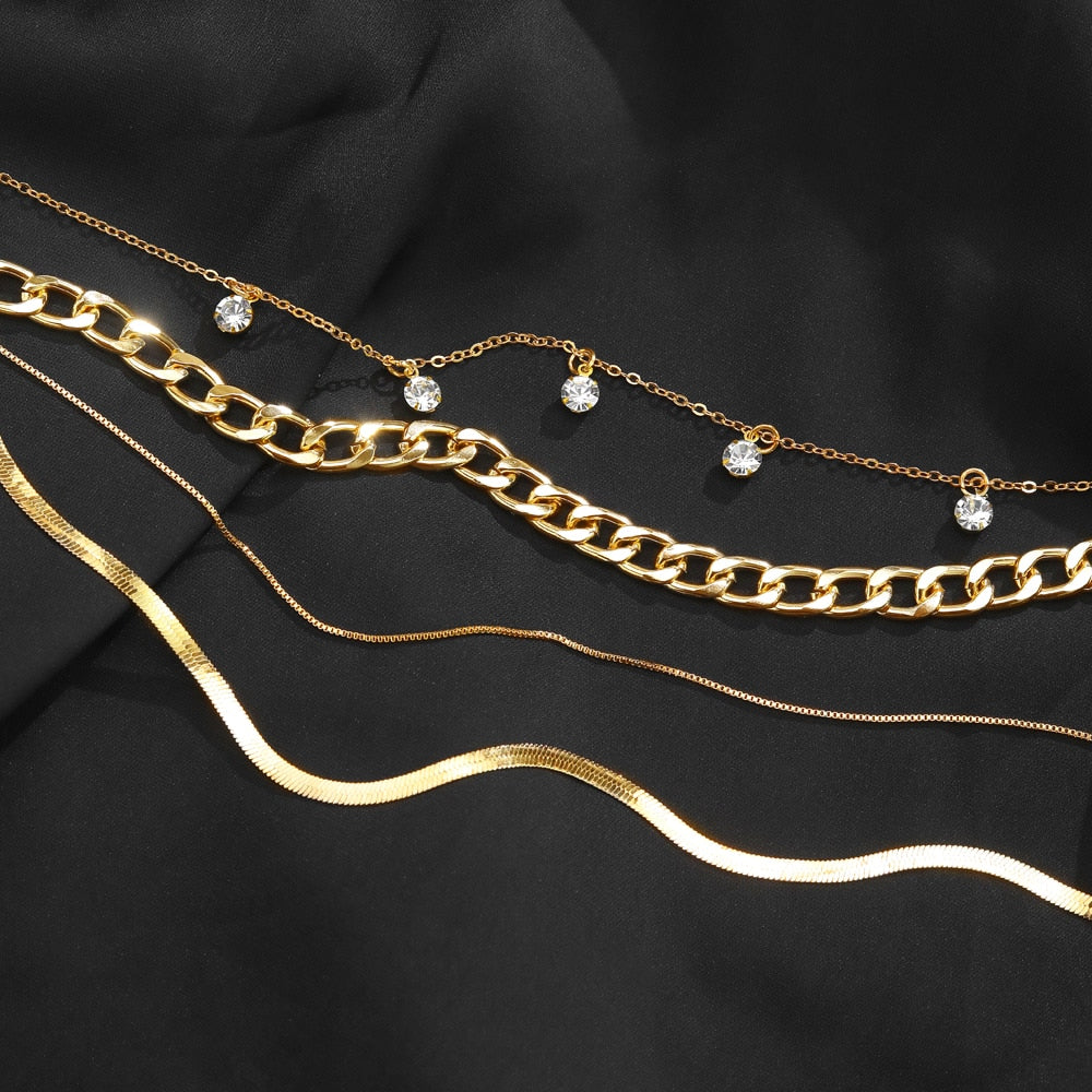 IPARAM Trendy Gold Color Multi-layer Chain Necklace for Women Crystal Pendant T image 6