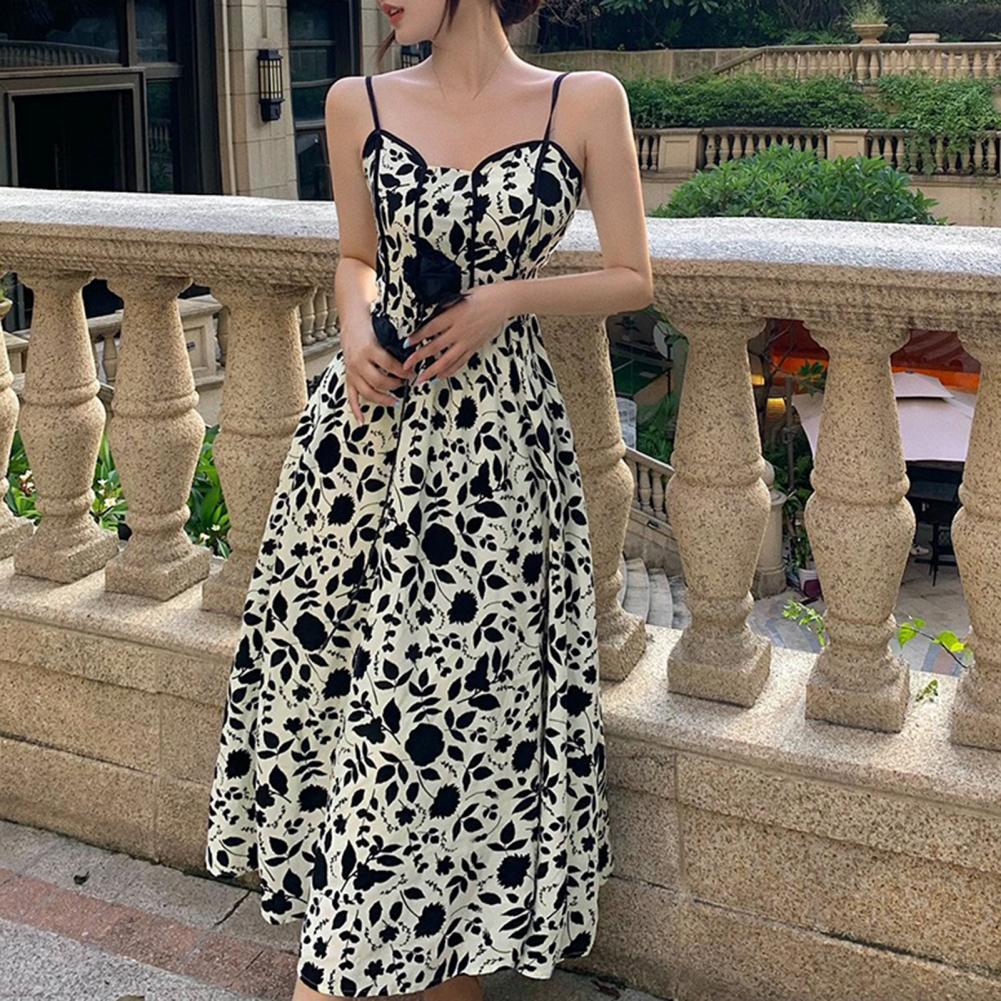 Summer Midi Dress Elegant Vintage Floral Print Midi Dresses for Women V-neck Su image 5