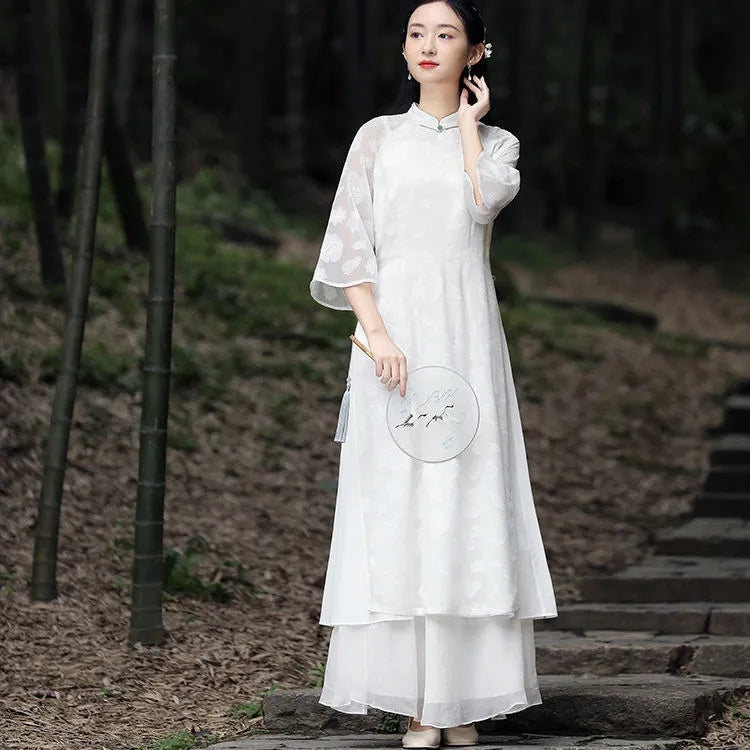 2024 Traditional Vietnam Chiffon Ao Dai Chinese Set Qipao For Women Fariry Cheo image 2