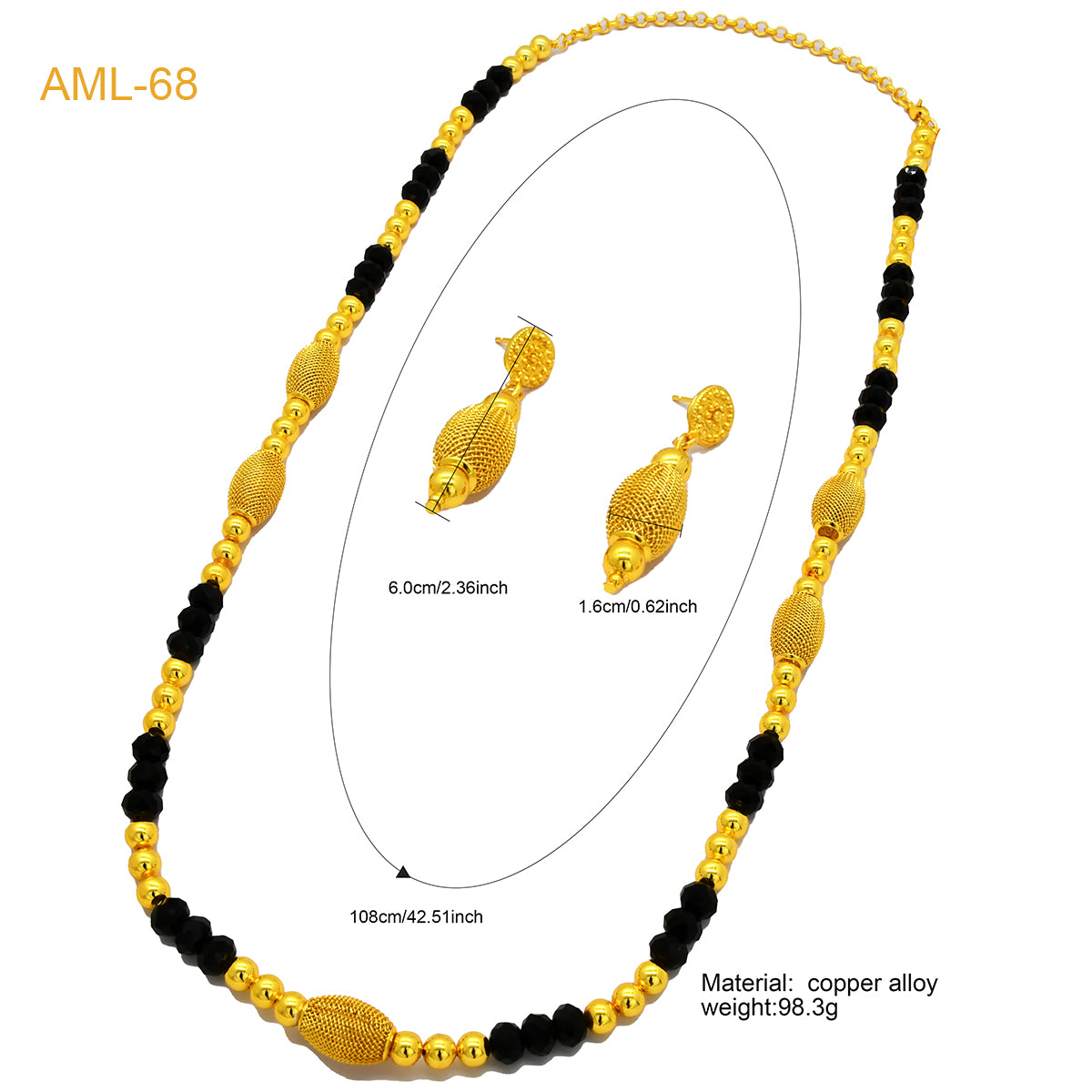 ANIID Ethiopian 24k Gold Color Long Chain Necklace And Earrings Sets For Women image 6
