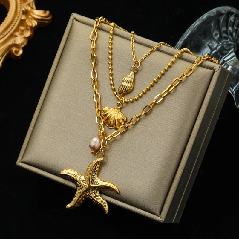 EILIECK 316L Stainless Steel Gold Color Flower Five-Leaf Clover Necklace For Wo image 6