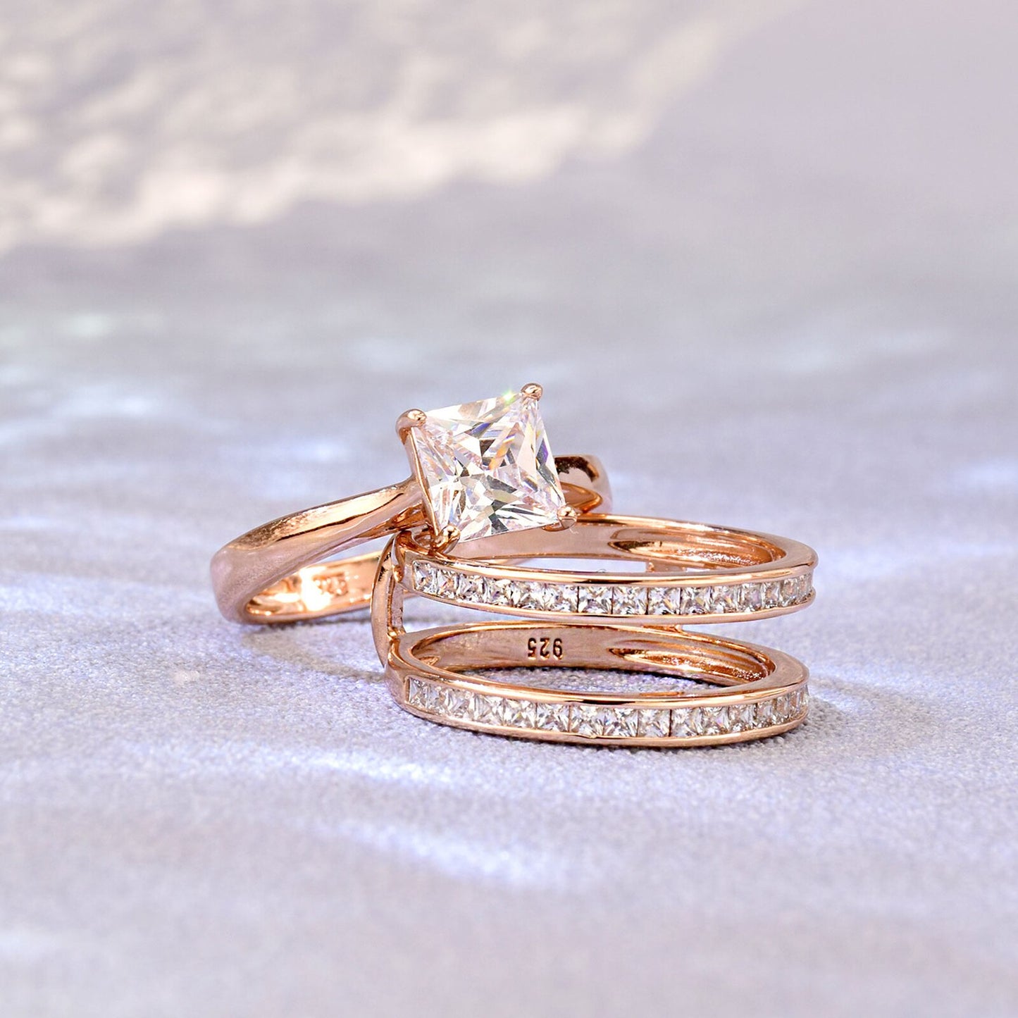 Wuziwen Yellow Rose Gold Protection Enhanced Wedding Rings for Women 925 image 3