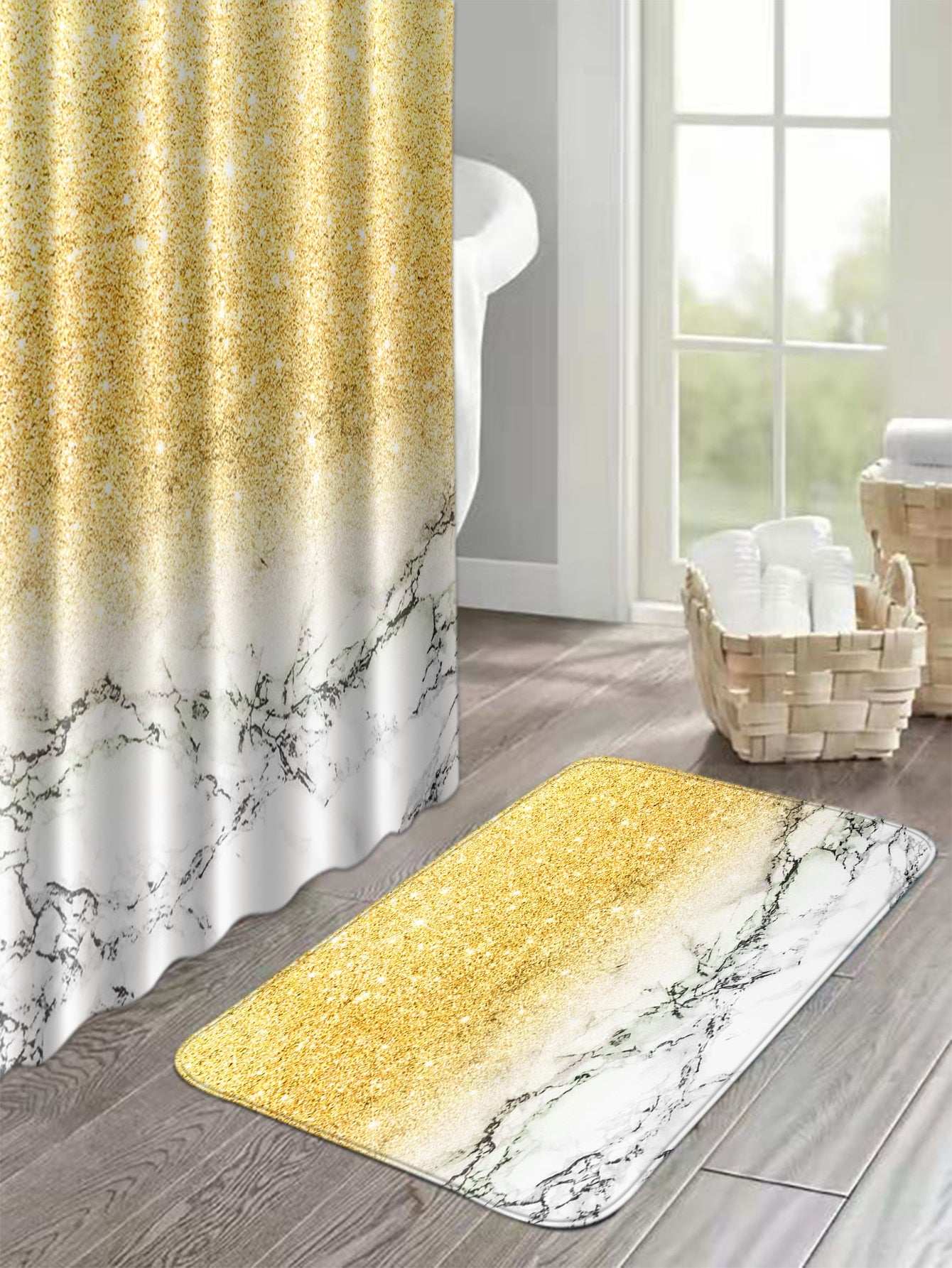 1pc Ultrafine Fiber Gold Marble Printed Floor Mat/u-shaped Mat/toilet Cover Mat image 2