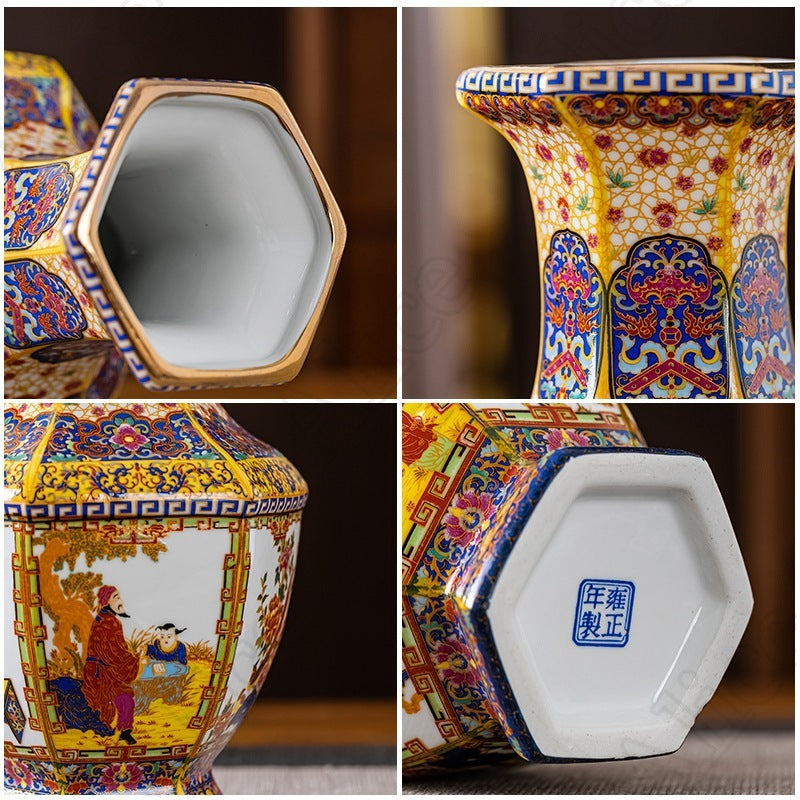 Enamel Colored Ceramic Vase Study Living Room Decoration Chinese Retro Golden S image 17