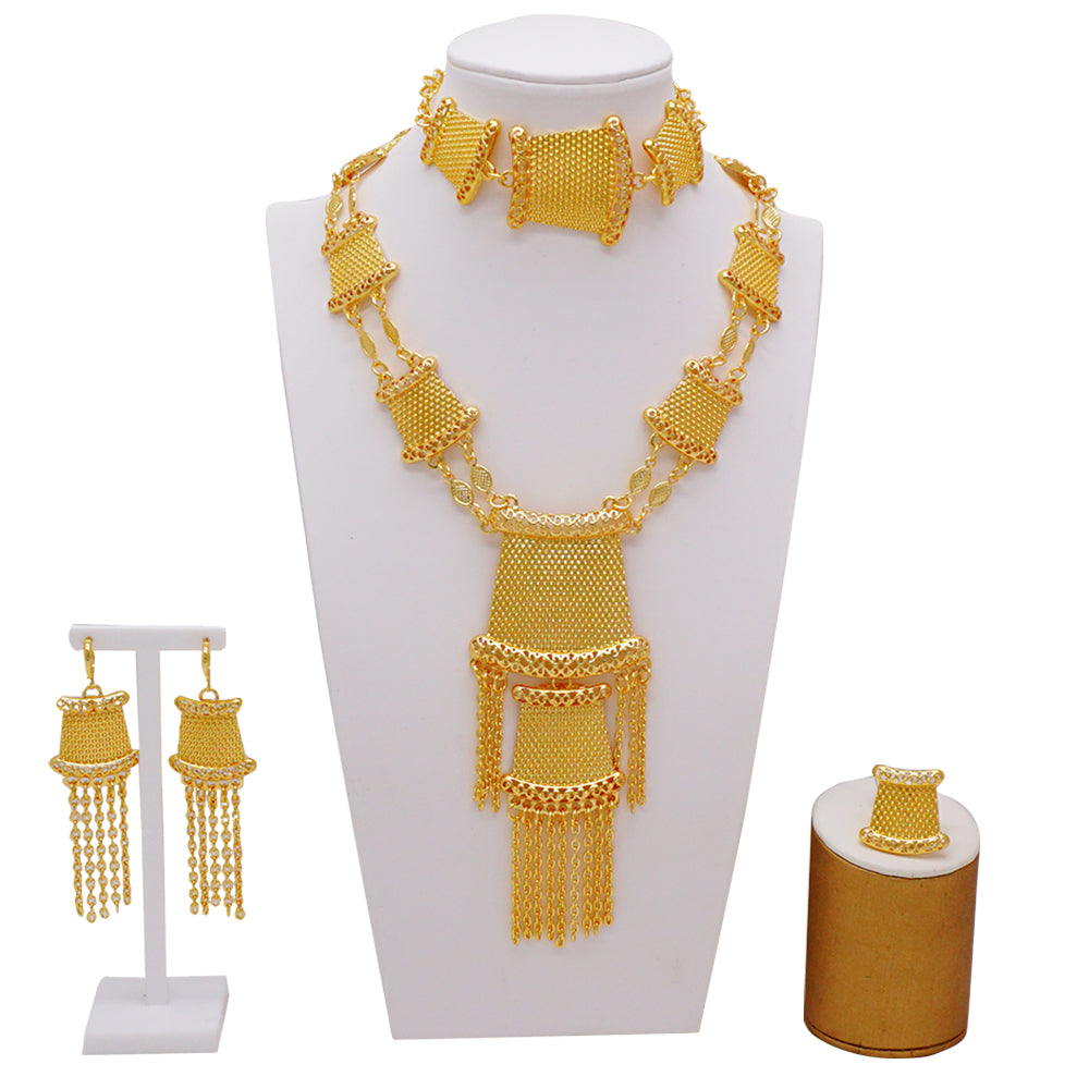 Arabic Dubai Jewelry Set for Women Earrings Ethiopian African Long Chain Gold C image 30