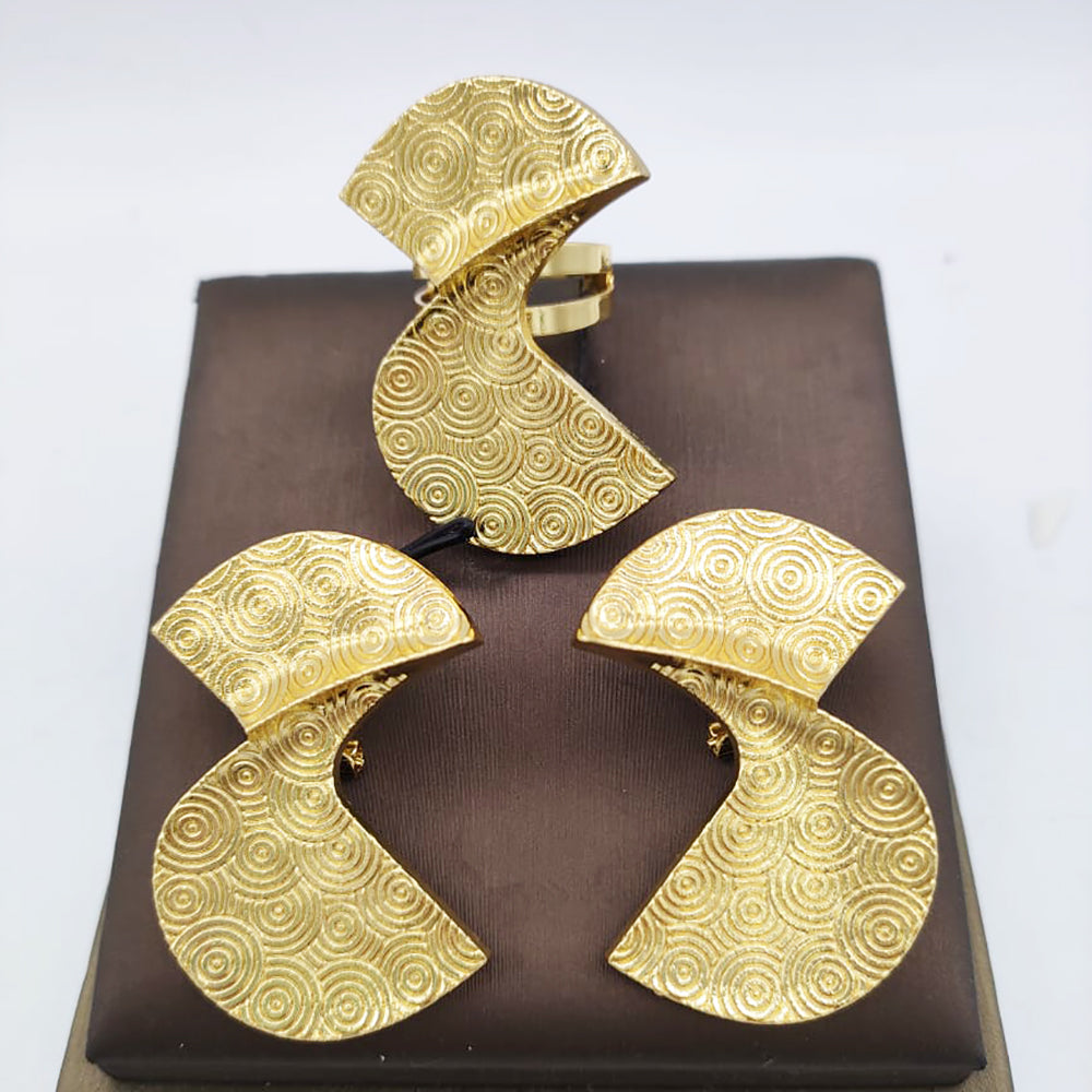 Dubai Golden Jewelry Set 18K Gold Plated Earrings and Rings for Women Wedding B image 6
