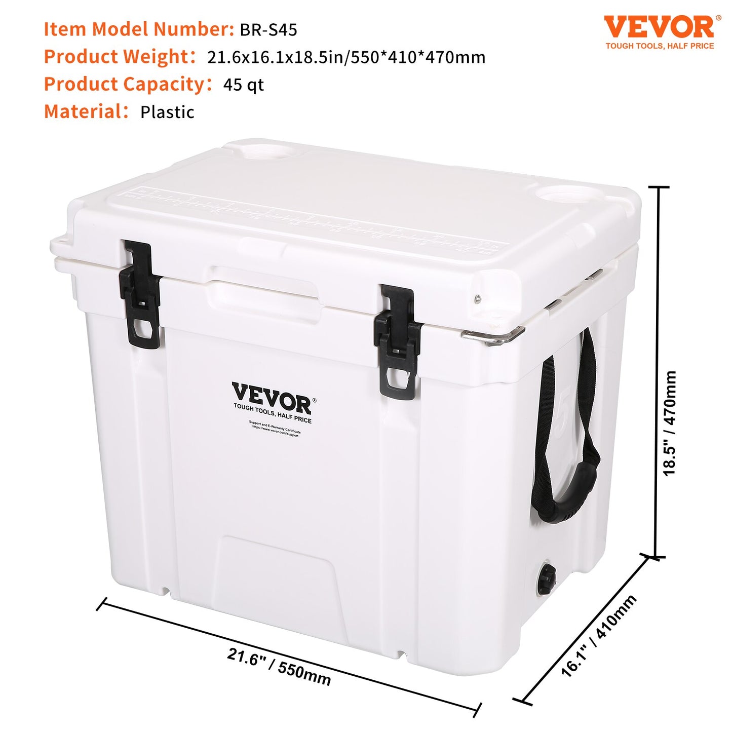 VEVOR 25/33/45/52QT Portable Hard Cooler Fully Insulated Ice Chest Cooling Box image 2