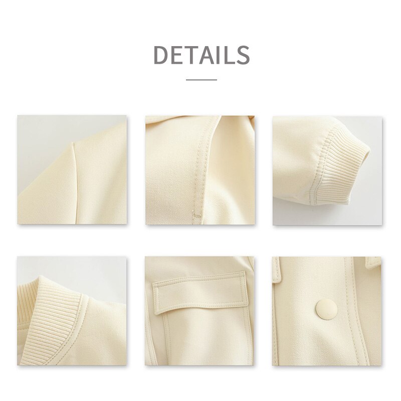 Women Fashion Bomber Jackets with Big Pockets Cropped Spring Amtumn Female Vint image 7