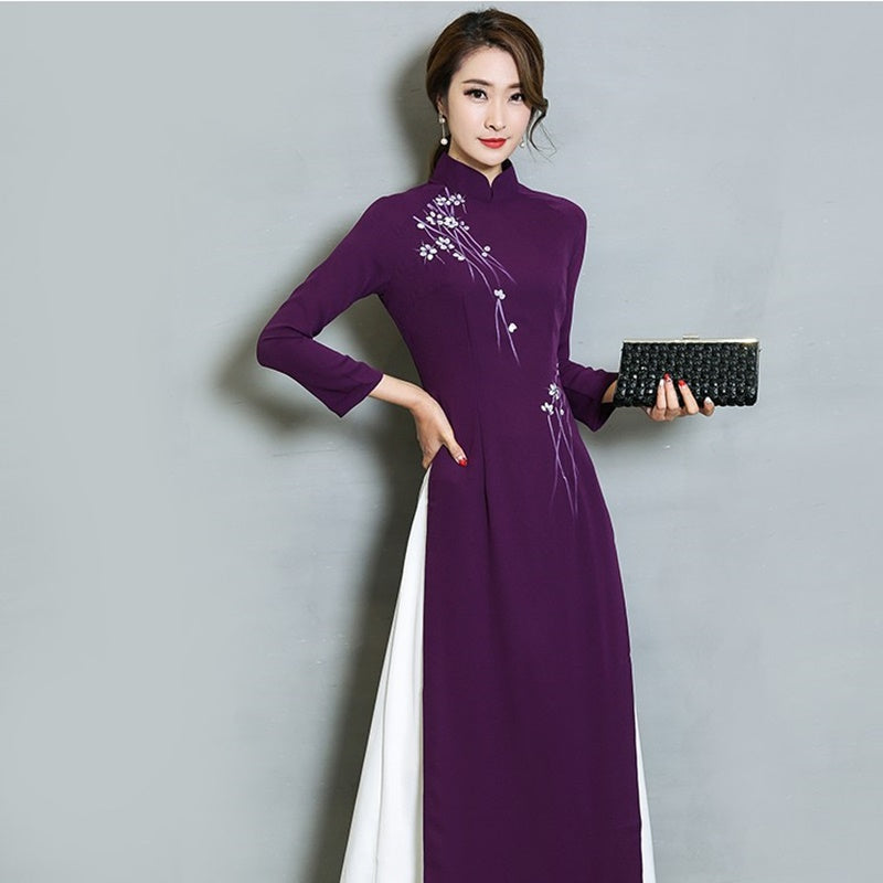 Ao Dai 2020 Spring Summer New Vietnam Dress for Women Elegant Cheongsam Traditi image 1