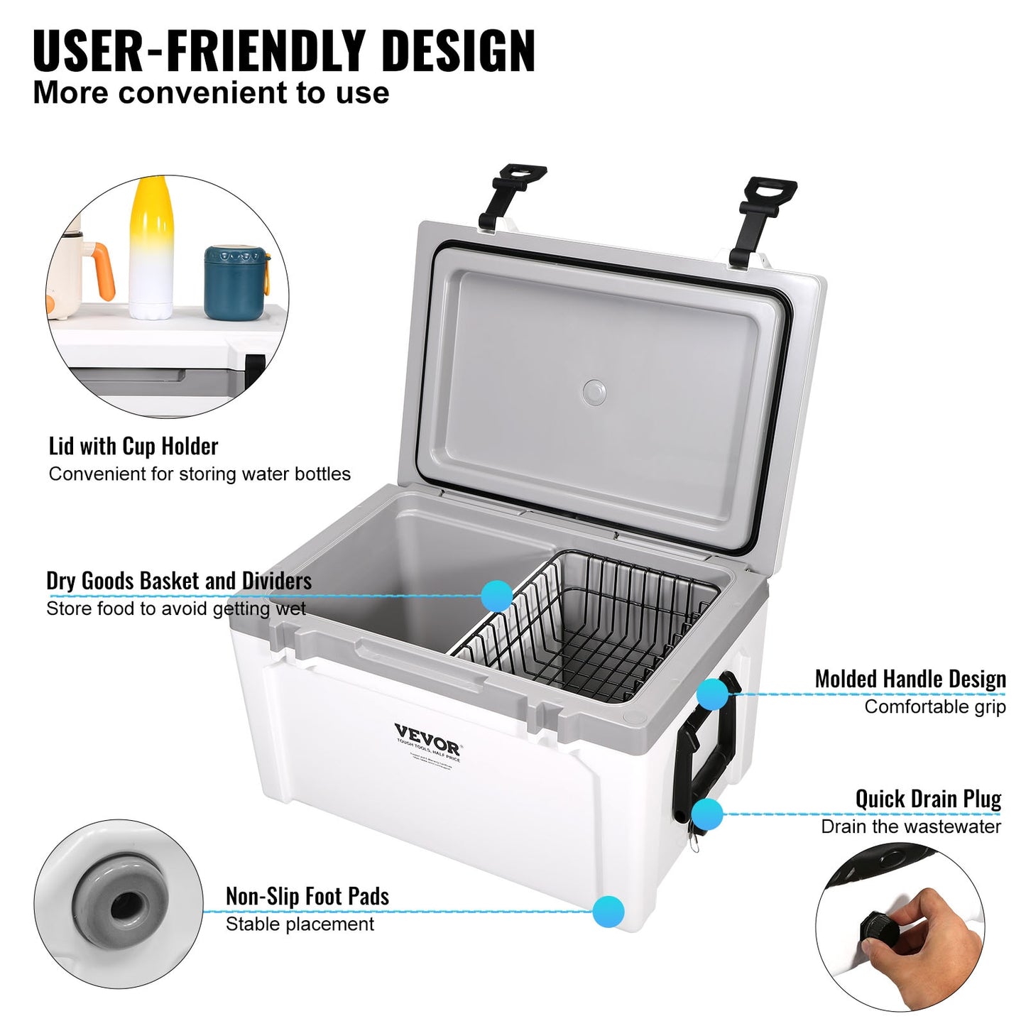 VEVOR 25/33/45/52QT Portable Hard Cooler Fully Insulated Ice Chest Cooling Box image 9