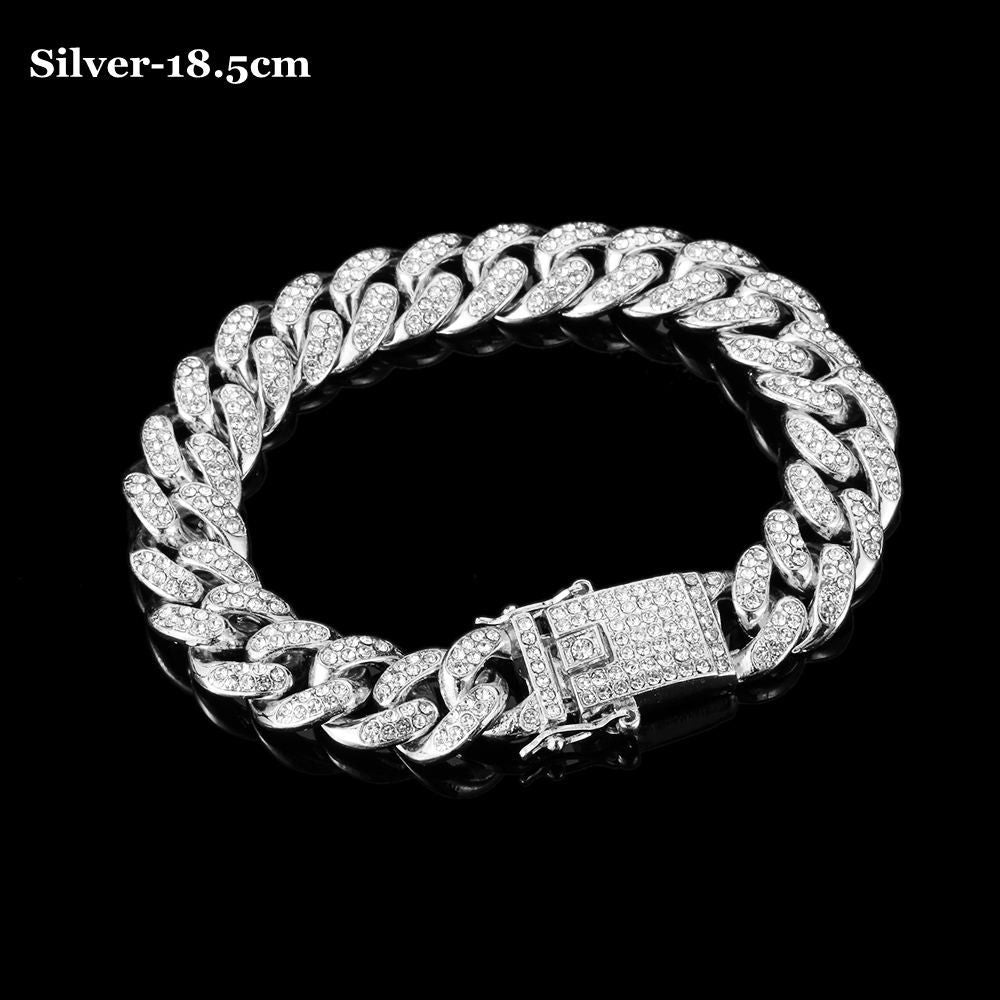 New Shiny Inlaid Rhinestone Cuban Link Chain Bracelet 14k Gold Plated Bracelet image 5