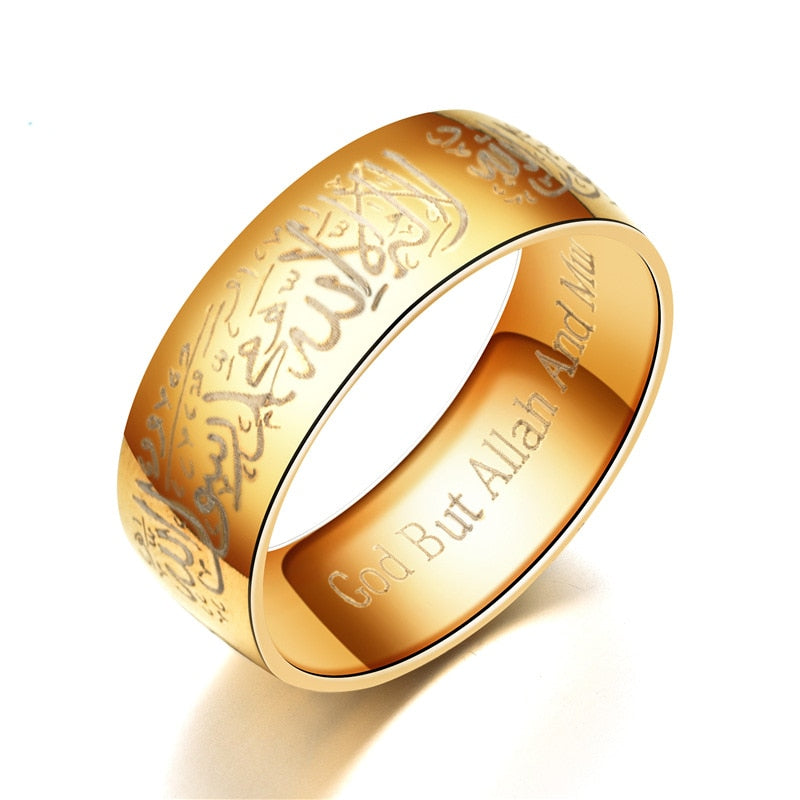 Popular Muslim Ring Islamic Ring Etched Scripture Titanium Steel Gold and Black image 5